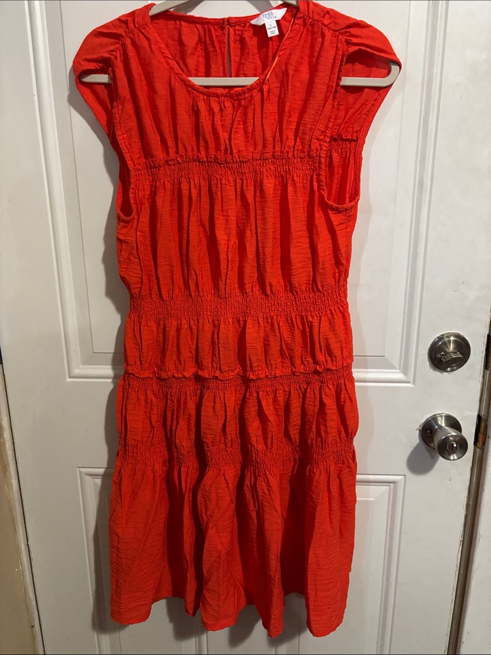 Time and Tru Bright Red Tiered Cap-Sleeve Dress
